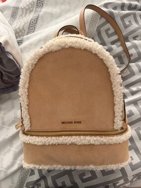 Michael Kors Tan Suede Mini Backpack with Cream Shearling Trim